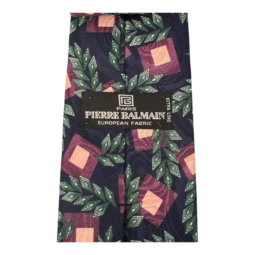 Vintage Pierre Balmain Paris Extra Long Silk Tie Leaf Pattern European Fabric